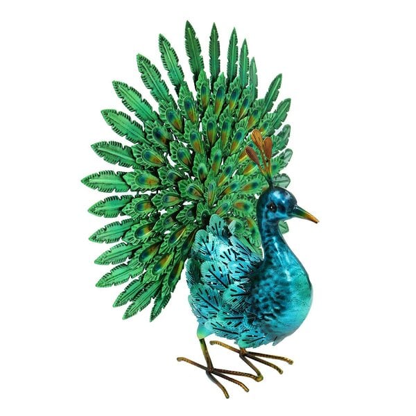 EDH Door Hardware Vibrant Emerald Peacock (48cm x 43cm x 21cm) – Handcrafted Decorative Peacock Garden Ornament Farmyard Statue