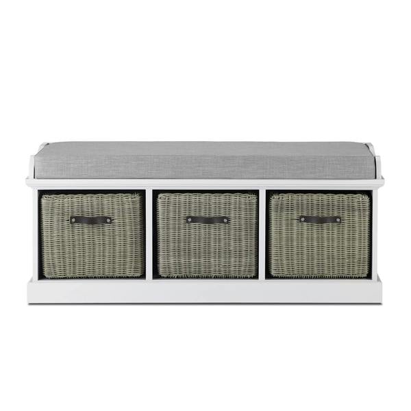 Statement Furniture Tetbury Bench with 3 Storage Baskets and Grey Cushion Seat