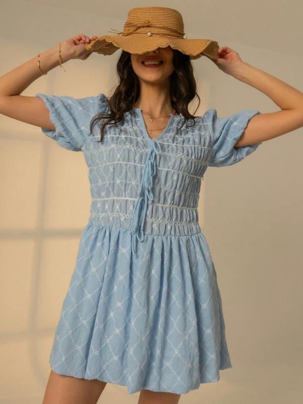 Rose & Nancy Belle Blue Embroidered Mini Dress&nbsp;
