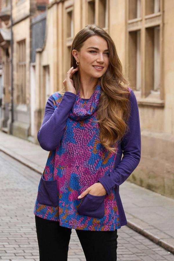 Mudflower Abstract Print Cowl Neck Top