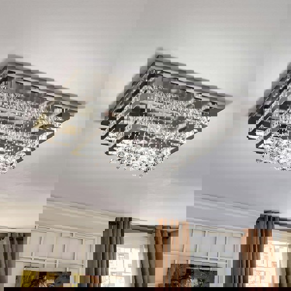 Double Layered Rectangle Crystal Ceiling Lights with Chome Finish Ceiling Lights Living and Home 