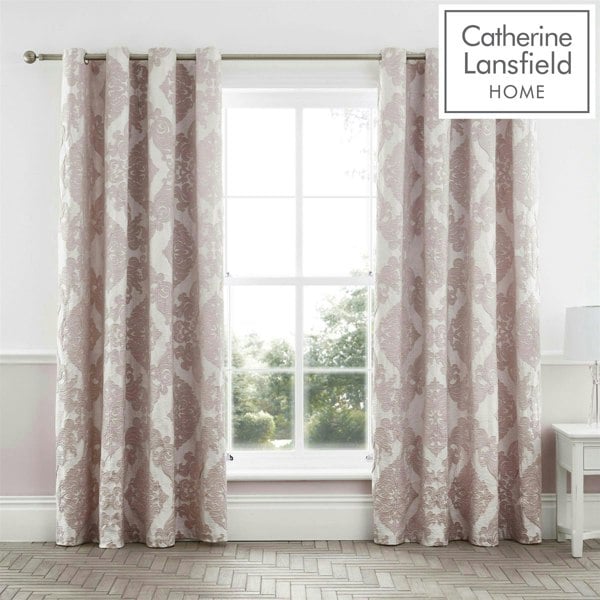 Catherine Lansfield Rococo Jacquard Fully Lined Eyelet Curtains Blush