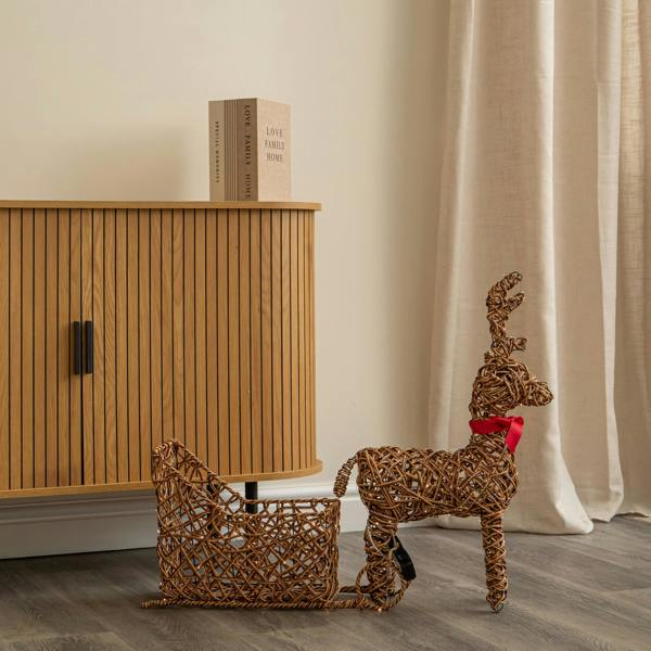 Samuel Alexander 82cm Battery Powered Light Up Rattan Reindeer & Sleigh with 120 LEDs and Timer