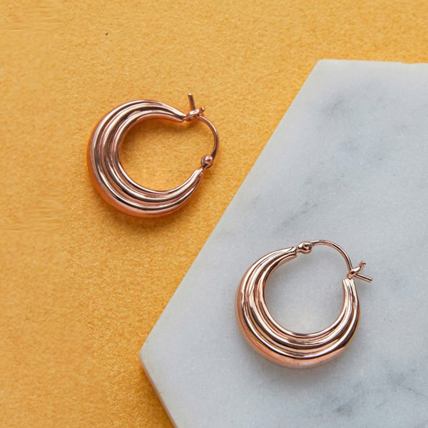 Otis Jaxon Jewellery High Polish Ridged Small Hoop Gold Earrings