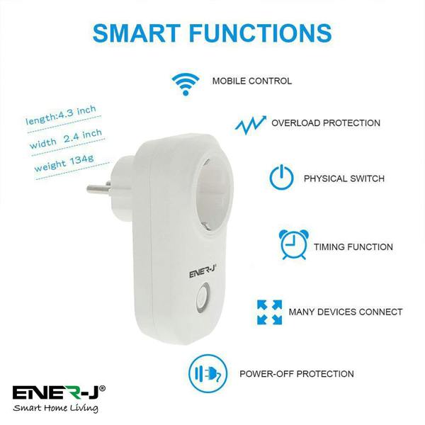 ENER-J 1600W WiFi Smart EU Plug with Energy Monitor, Smart Socket, App & Voice Control, Alexa & Google Home Compatible