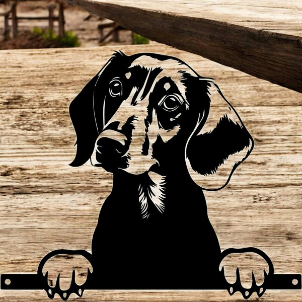 EDH Door Hardware Metal Dachshund Peeking Dog Silhouette – 28cm x 32cm | Decorative Dachshund Art for Home & Garden Décor