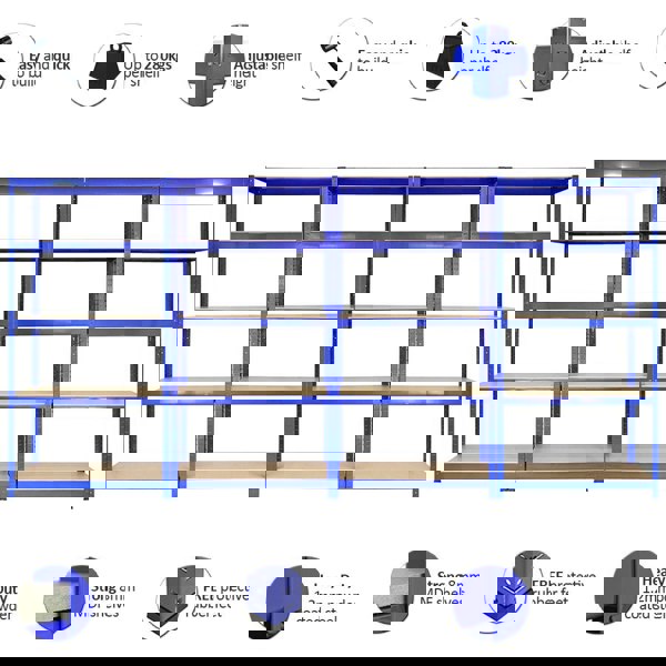 Monster Racking 4 x 90cm Blue Storage Racks with 4200kg Capacity, Free Bay Connectors and Mallet