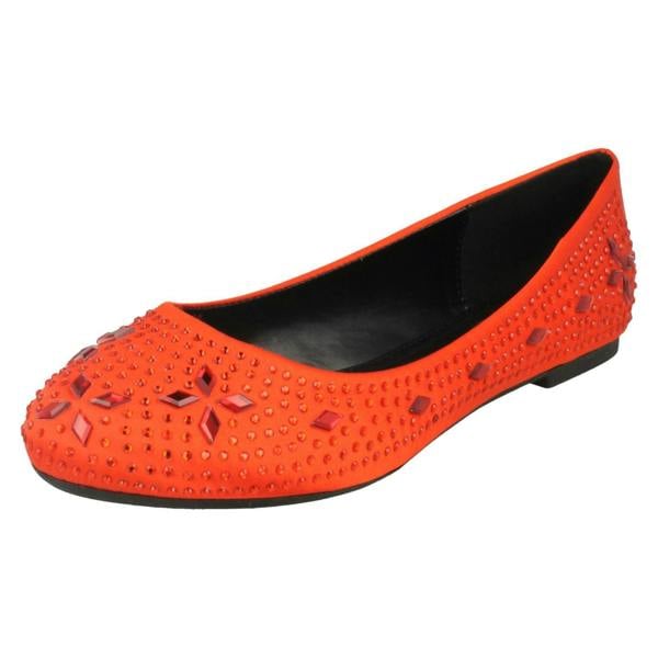 Spot On Ladies Spot On Flat Diamante Ballerinas