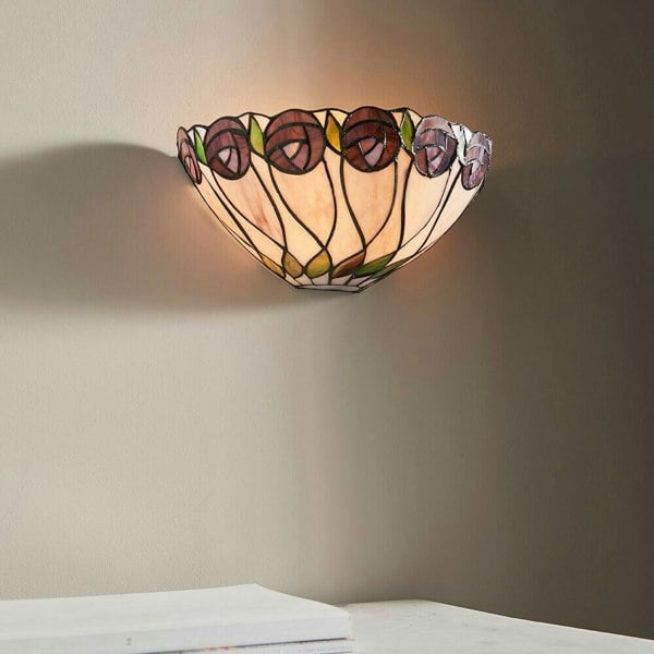 Tiffany Glass Wall Light Cream & Mackintosh Rose Shade Interior Sconce i00248 Loops