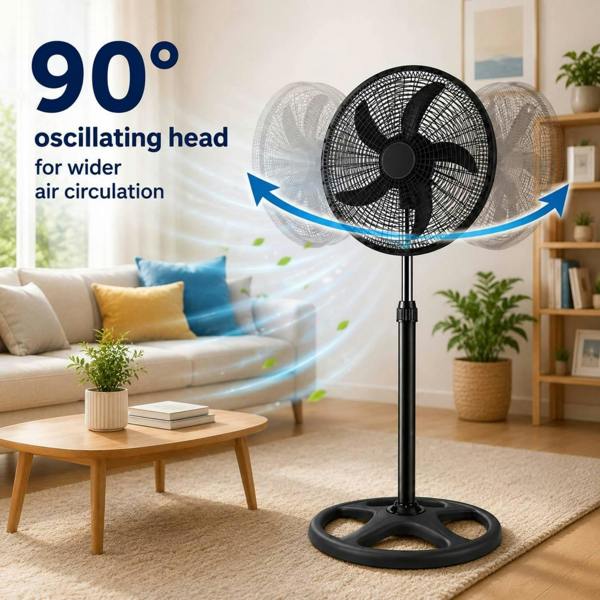 Dyzi 18 Inch 70W Pedestal Fan 3 Speed Oscillating Adjustable Black