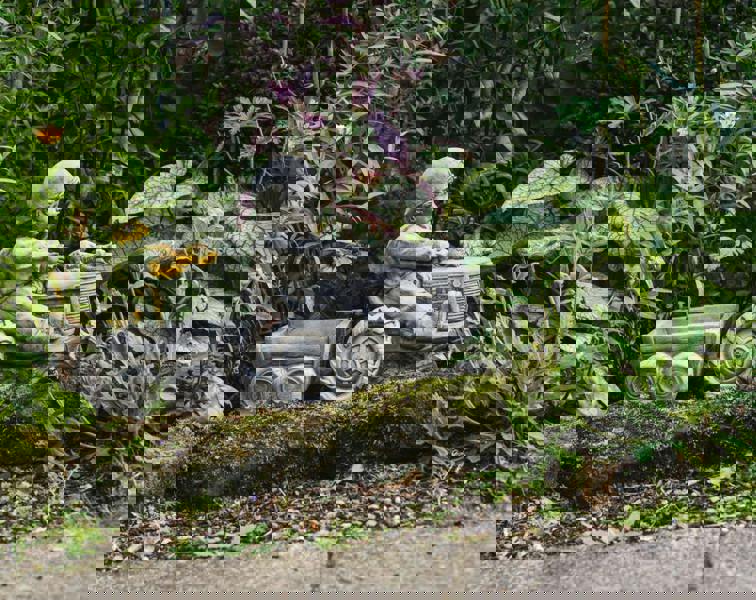 Boy on Tractor with Small Planter Trailer
