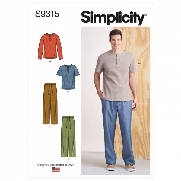 Simplicity Sewing Pattern 9315, Tops, Trousers for Men, A (XS-S-M-L-XL-XXL) - Easy