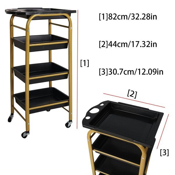 HYGRAD BUILT TO SURVIVE 4-Layer Barber & Salon Storage Cart, Black & Gold | HYGRAD®