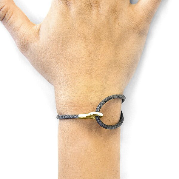 Anchor & Crew Shadow Grey Blake 9ct Yellow Gold and Stingray Leather Bracelet