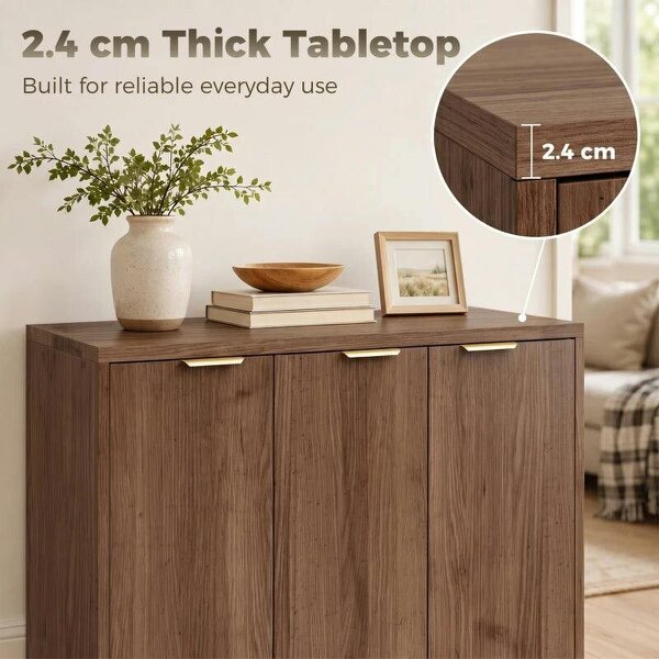 Sideboard Cabinet, Modern Storage Cabinet with 3 Doors and Adjustable Shelves for Living Room, Dining Room, Brown