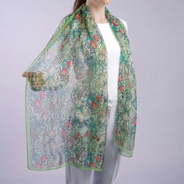 Antonia York Green Silk Chiffon Scarf - Aria Golden Lily Collection