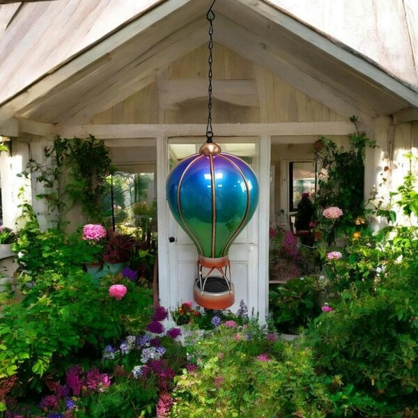 EDH Door Hardware Small Aurora Solar Hot Air Balloon – 42cm | Color-Changing Solar-Powered Hanging Lantern & Wind Spinner