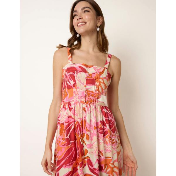Blue Vanilla Tropical Print Adjustable Strap Maxi Dress