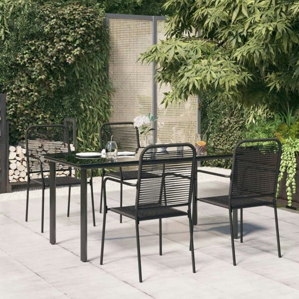 Berkfield 5 Piece Garden Dining Set Black Cotton Rope and Steel
