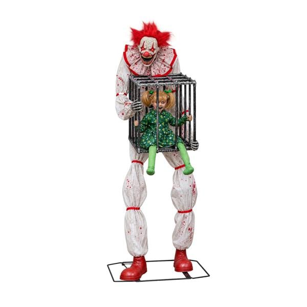 Samuel Alexander 7ft Tall Giant Cagey The Clown with Girl Halloween Animatronic Decoration