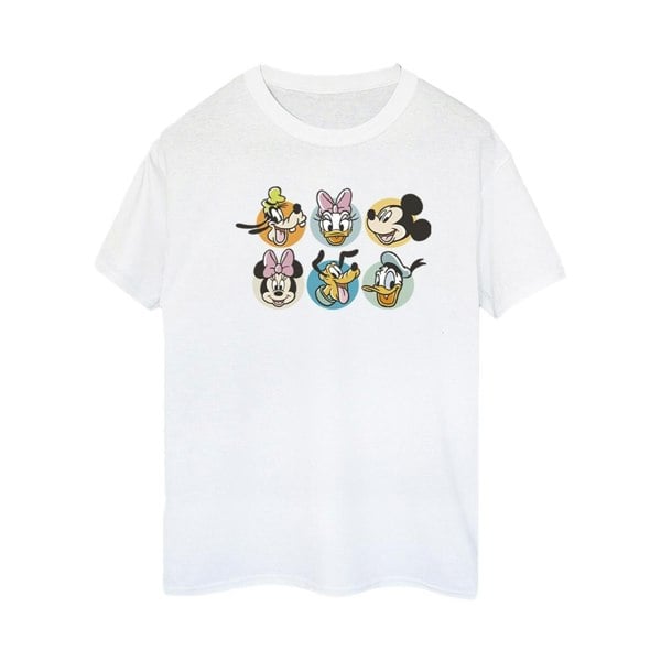 Disney Womens/Ladies Mickey Mouse And Friends Faces Cotton Boyfriend T-Shirt - White