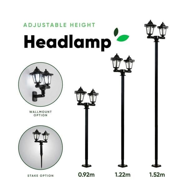 Gardenwize 3-in-1 Double Headlamp Solar Garden LED Light