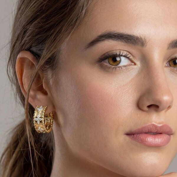 Uchi & Soto Kinmokusei Gold Bead Floral Earrings