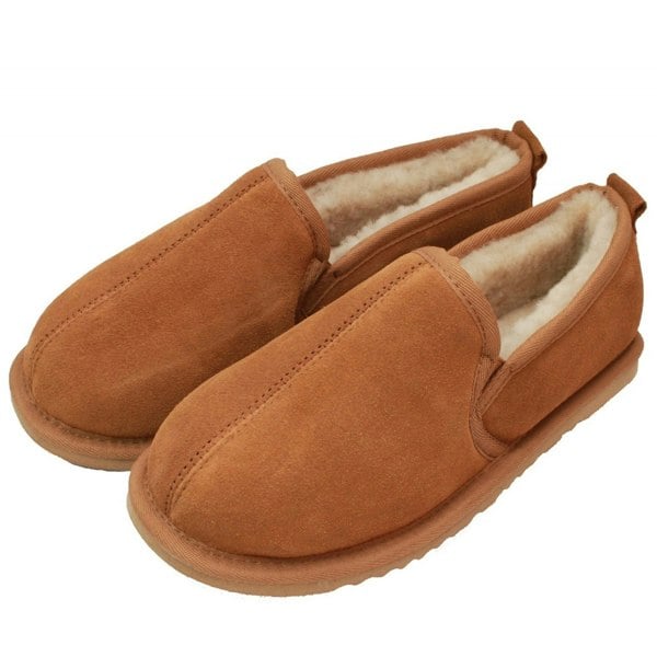 Eastern Counties Leather Mens Sheepskin Lined Hard Sole Slippers - Chestnut