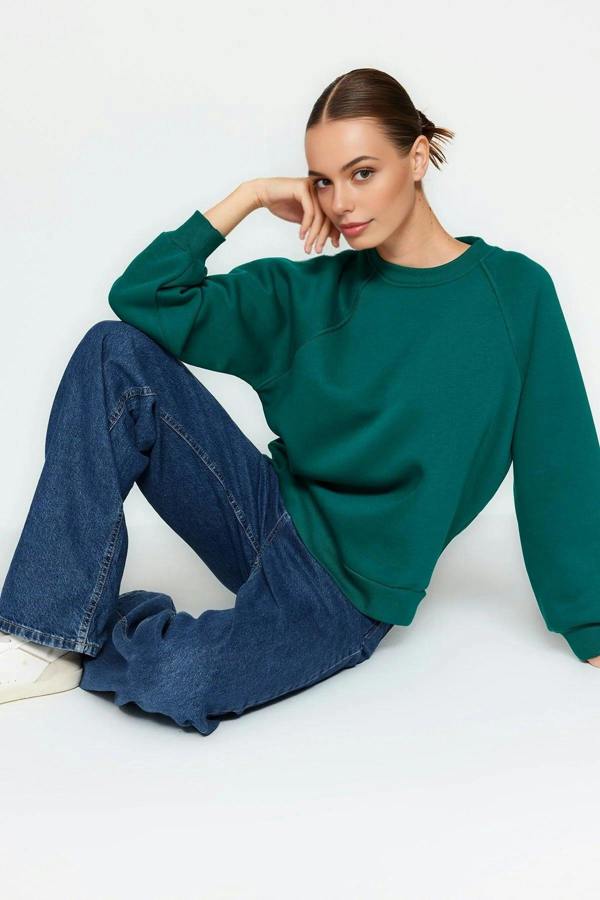WOVCOR Basic Raglan Sleeve Crew Neck Knit Sweatshirt