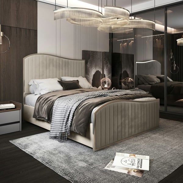 Casa Magna Brixton Upholstered Soft Velvet Metal Bed Frame - Cream