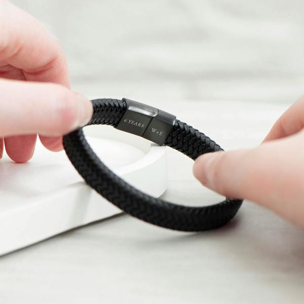 Personalised Men's Leather Braided Bracelet - alternative angle