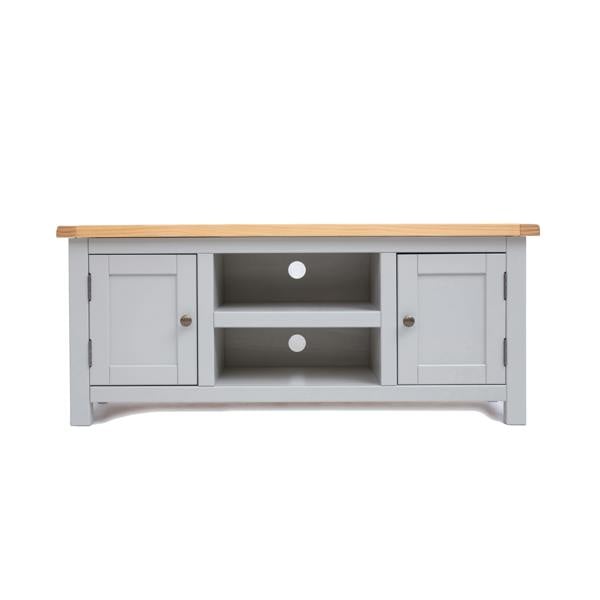 Argenta Light Grey 2 Door TV Cabinet Brass Knob