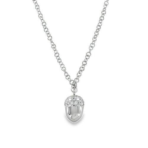 Reeves & Reeves 14K Solid Gold and Diamond Acorn Necklace