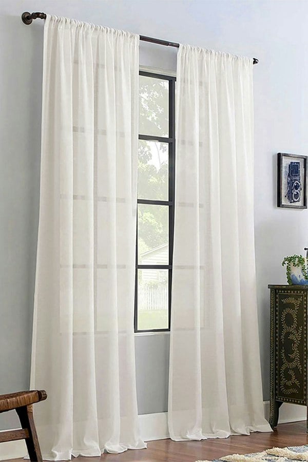 Living and Home 2 Panels Ivory White Rod Pocket Voile Panel Sheer Curtains for Bedroom Living Room, 183cm L x 117cm W