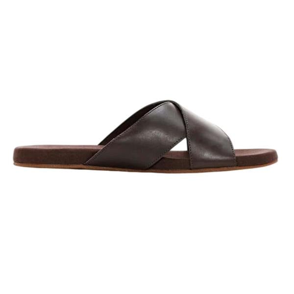 Timberland Mens Cross Strap Leather Flat Sliders - Gaucho - 