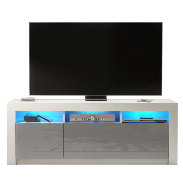 Mex Furniture Spacious 160cm TV Unit & Cabinet with Grey High Gloss Doors and Free LED