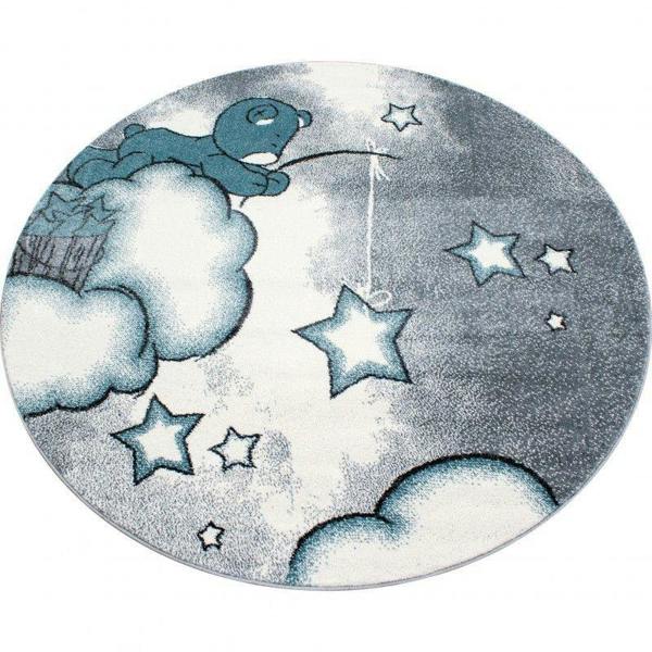 Kids Rug Grey Blue Bear Pattern Childrens Star Mat Round Nursery Playroom Carpet