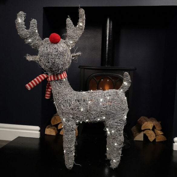 Samuel Alexander 71cm Battery Operated Rattan Woven Comet Reindeer with Warm White LEDs