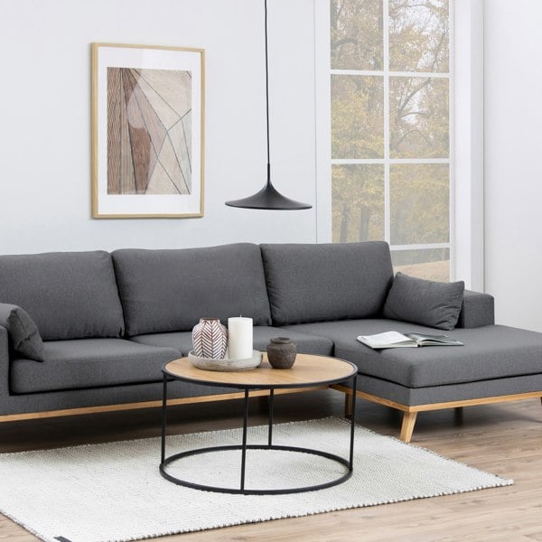 Furniture To Go Seaford Black Metal Round Coffee Table with Oak Top