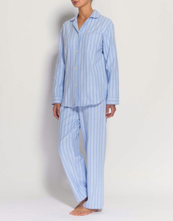 British Boxers Women's Brushed Cotton Pyjama Set – Westwood Blue Stripe