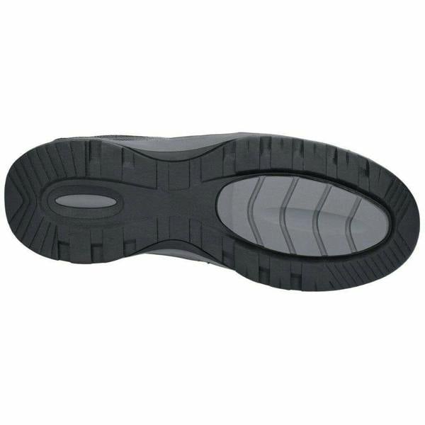 Hush Puppies Jasper Mens Casual Slip On Smart Leather Shoes, shown from the bottom highlighting the durable black rubber outsole with tread patterns for grip and comfort.