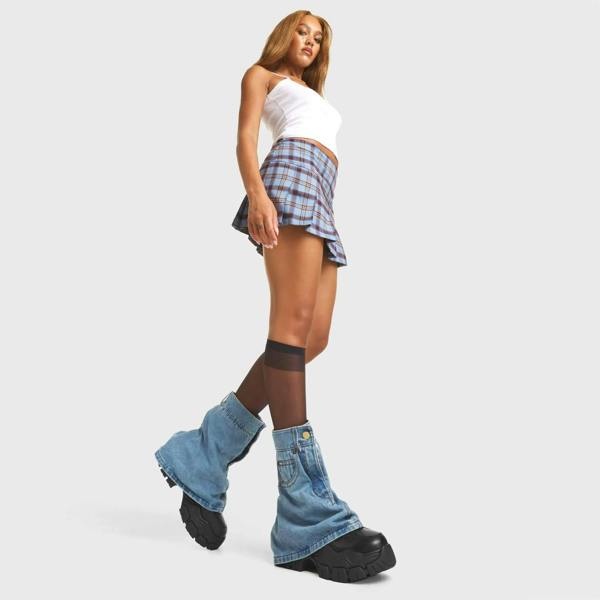 Lamoda Jeanius Black PU Denim Chunky Platform Boots Trendy Stylish Statement