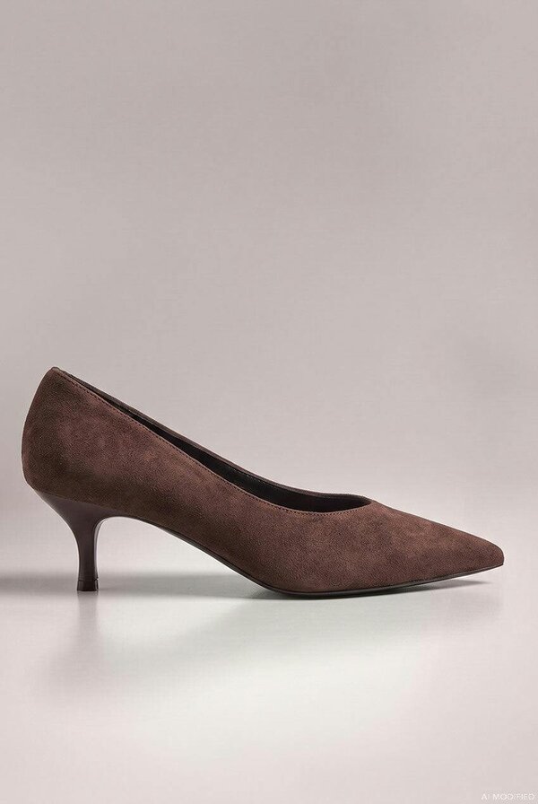 Goddiva Classic Low Cut Stiletto Style Suede Court Heels - Brown by Goddiva