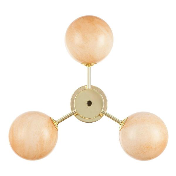 Designer Polished Gold Ceiling Light with Amber Marble Glass Shades Image 3