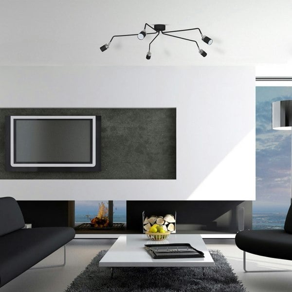 Milagro Joker Hand Made Ceiling Lamp In Matt Black With Striking Chrome Detail Featuring 5 Minmalistic Slender Cylinder Shades