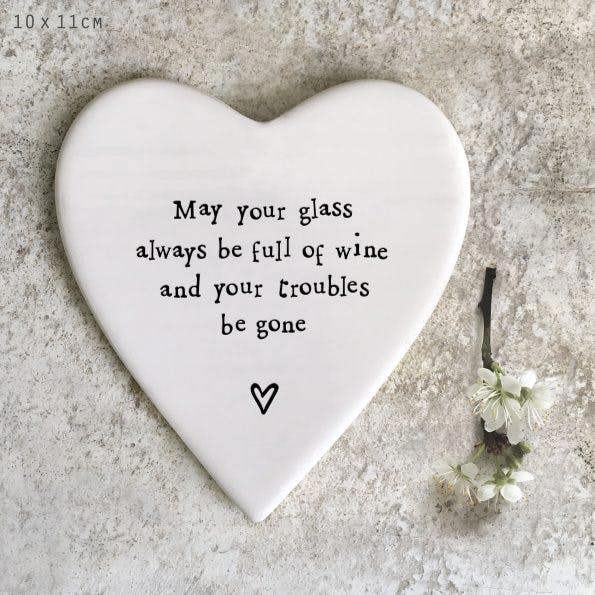 Porcelain Heart Coaster – “May Your Glass Always Be Full of Wine” | Fun Gift for Wine Lovers