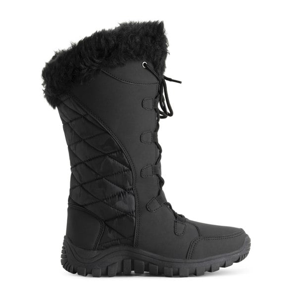 VIVA Women's Quilted Lace Up Waterproof Black Outdoor Cuff Snow Rain Boot