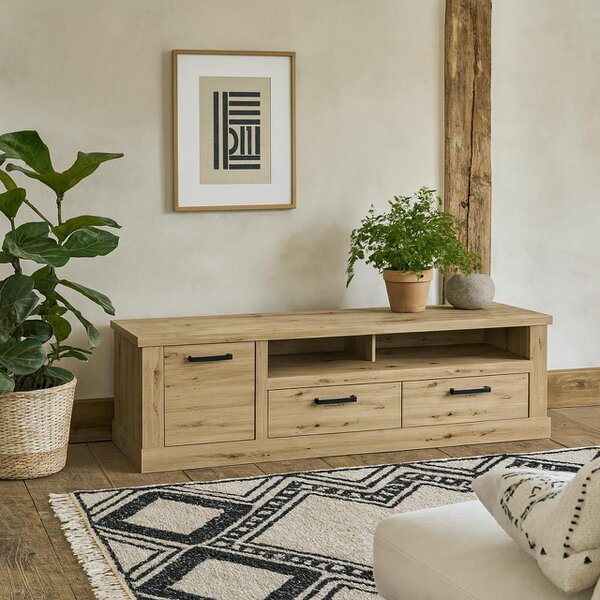 Wyld Haus Tampere Artisan Oak TV Unit with Black Handles 1 Door 2 Drawers