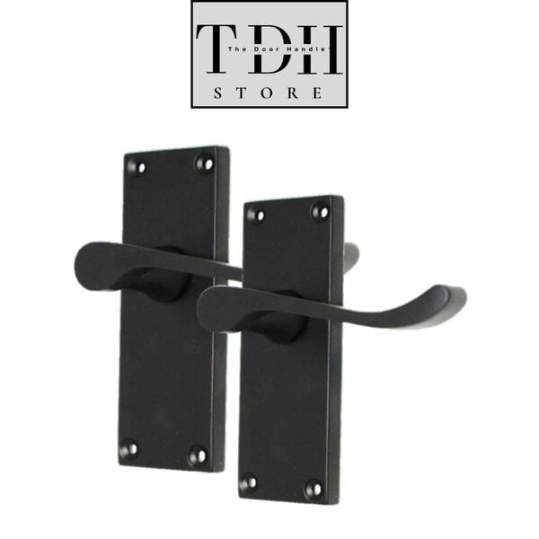 EDH Door Hardware Matt Black Victorian Scroll Door Handles on Backplate – 118mm x 42mm 4 Pairs