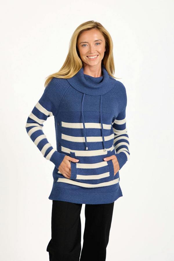 Mudflower Stripe Knit Cowl Neck Jumper